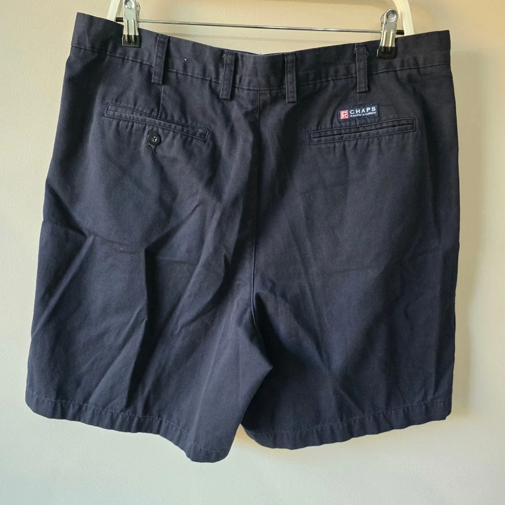 Chaps Ralph Lauren Mens Navy Blue Pleated Cotton Twill Chino Shorts Size 38 - Picture 2 of 6